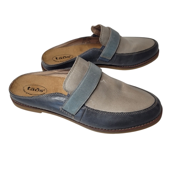 Taos Shoes Women 8 Royal Loafer Mule Steel Taupe Leather Slip On - Picture 1 of 7